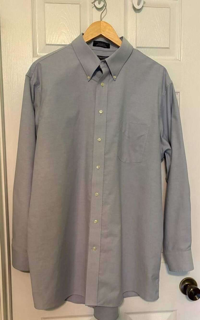 EUC Stafford Essentials The Oxford Shirt Size 17.5 Blue Cotton Blend Oxford XXL